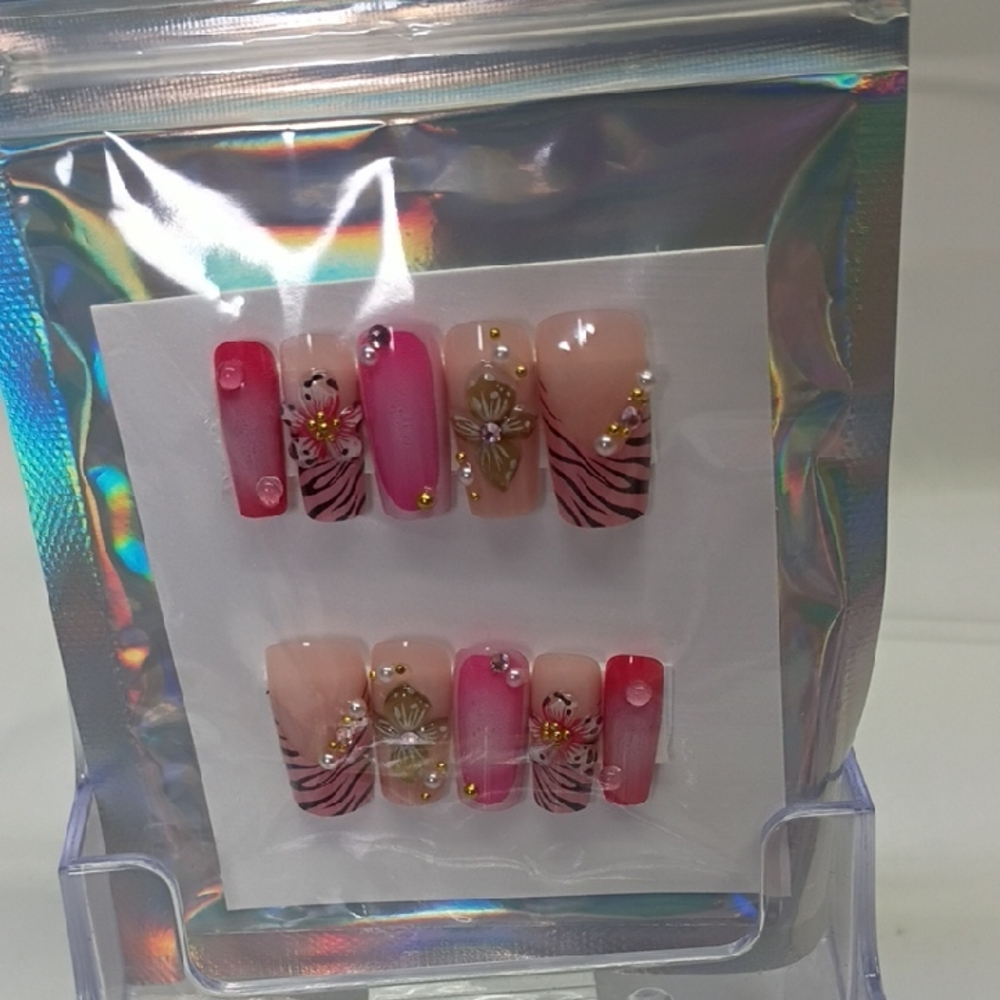 Pink and Gold Zebra Print Press-On Nails
